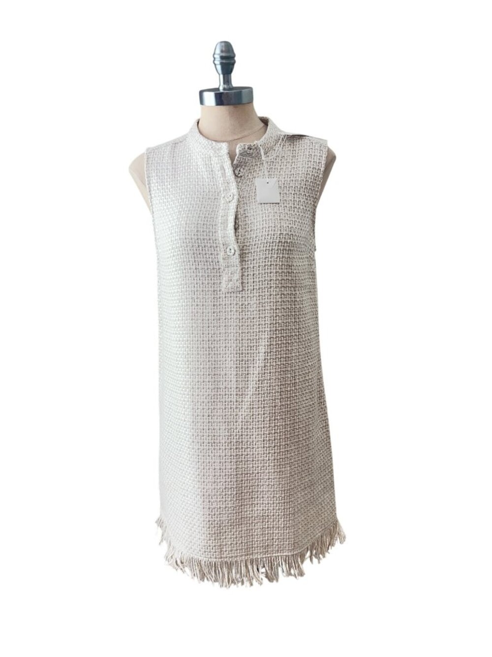 Lost April Sleeveless Tweed Fringe Hem Tunic Dress Medium fits Small NWT